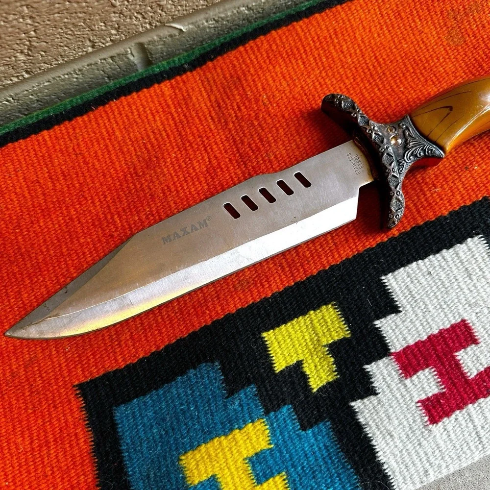 Vintage Maxam Stainless Steel Fighting Dagger Knife Stag Horn Handle
